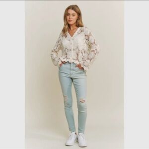 072- Chic Crochet Cream Cardigan